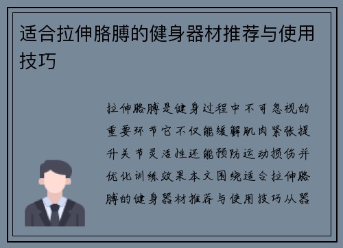 适合拉伸胳膊的健身器材推荐与使用技巧